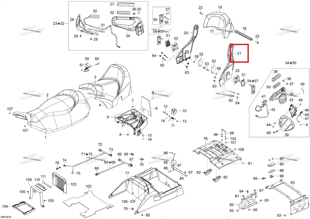 Деталь 510005420 (Деталь Rh. Arm. Ltd Models) на схеме узла 2019 Ski-Doo EXPEDITION LE-SE 600HO E-TEC Seat - 600Ho E-Tec