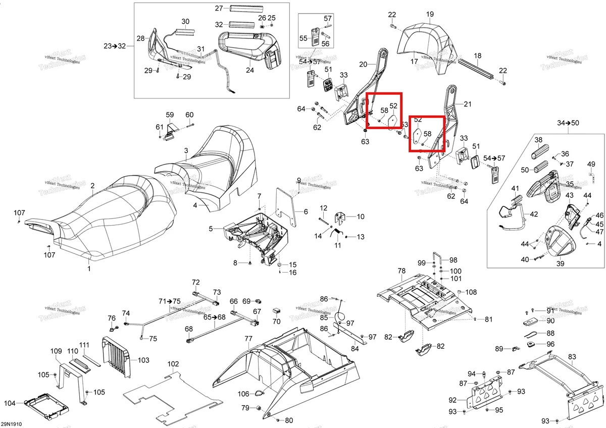 Деталь 510005507 (Деталь Sleeve 8,6mm) на схеме узла 2019 Ski-Doo EXPEDITION LE-SE 600HO E-TEC Seat - 600Ho E-Tec