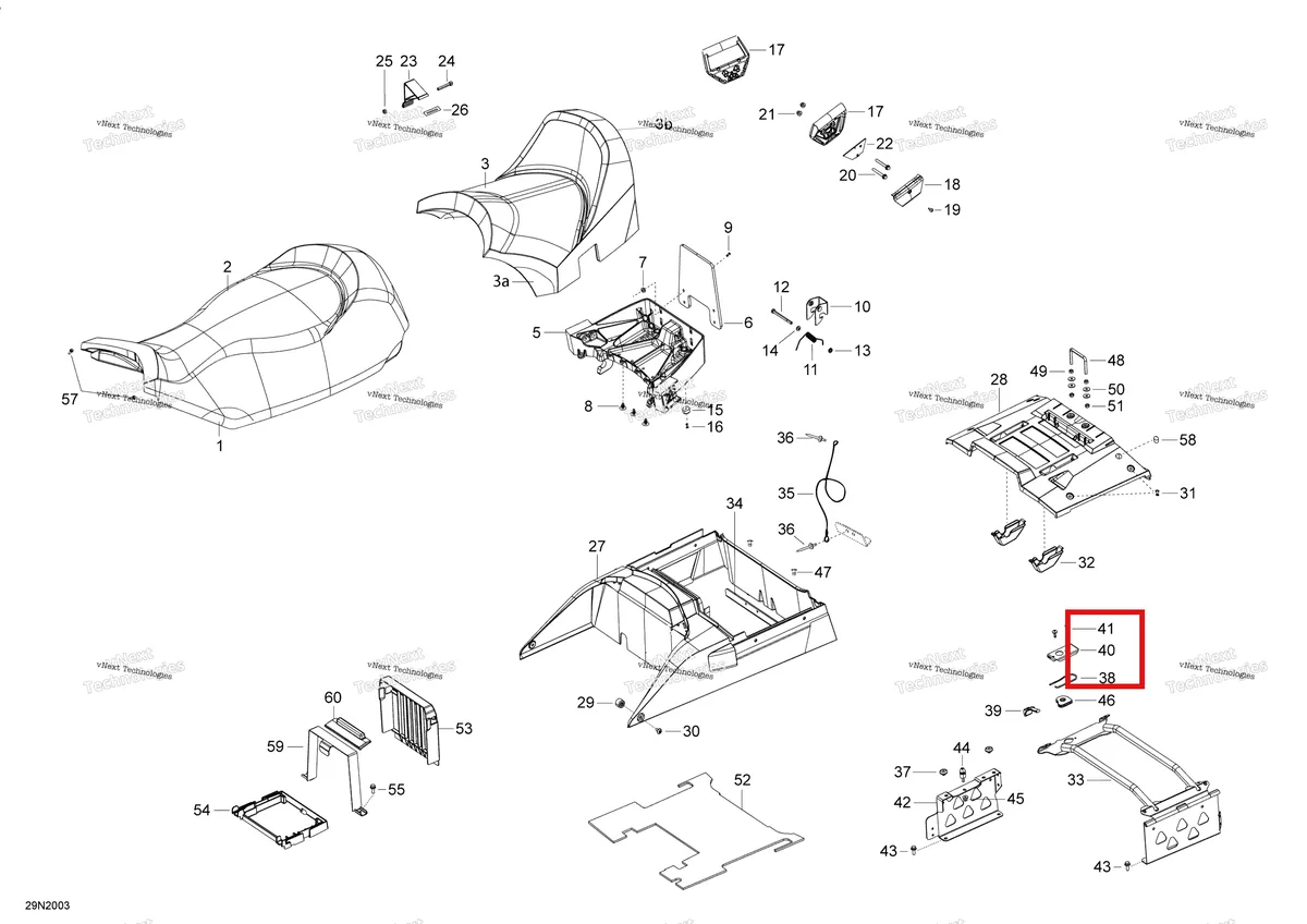 Деталь 510005698 (Деталь Lock Pin Cover) на схеме узла 2020 Ski-Doo SKANDIC WT 550F Seat - Main Section