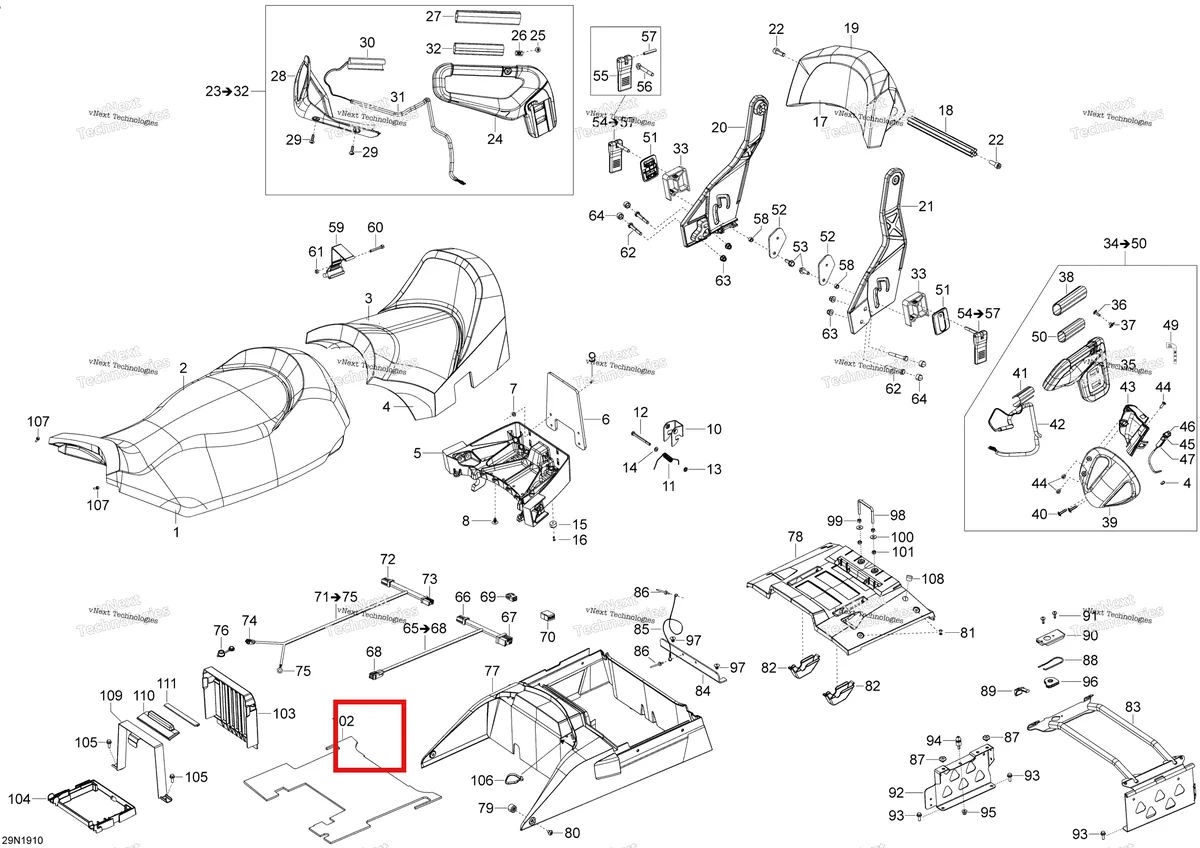 Деталь 510005724 (Крышка) на схеме узла 2019 Ski-Doo EXPEDITION XTREME 800R E-TEC Seat - Package Xtreme