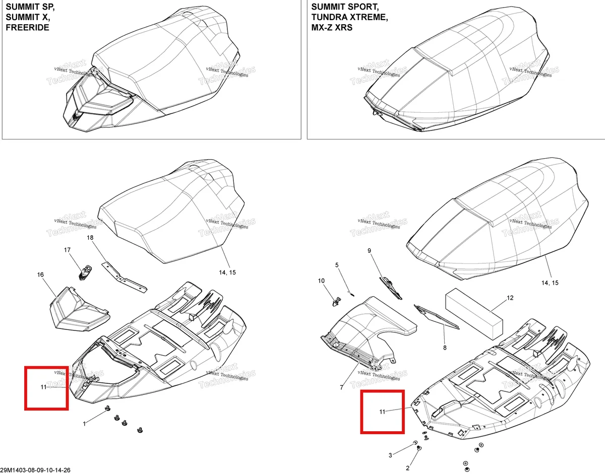 Деталь 510005751 на схеме узла 2014 Ski-Doo SUMMIT X 800RE XM 146 Seat