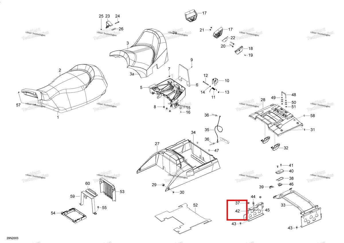Деталь 510005845 (Видимая пластина) на схеме узла 2020 Ski-Doo SKANDIC WT 550F Seat - Main Section
