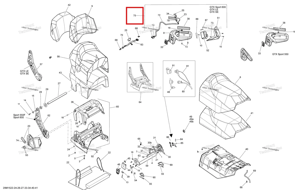 Деталь 510005847 на схеме узла 2015 Ski-Doo GRAND TOURING SPORT 600ACE XS137 Seat