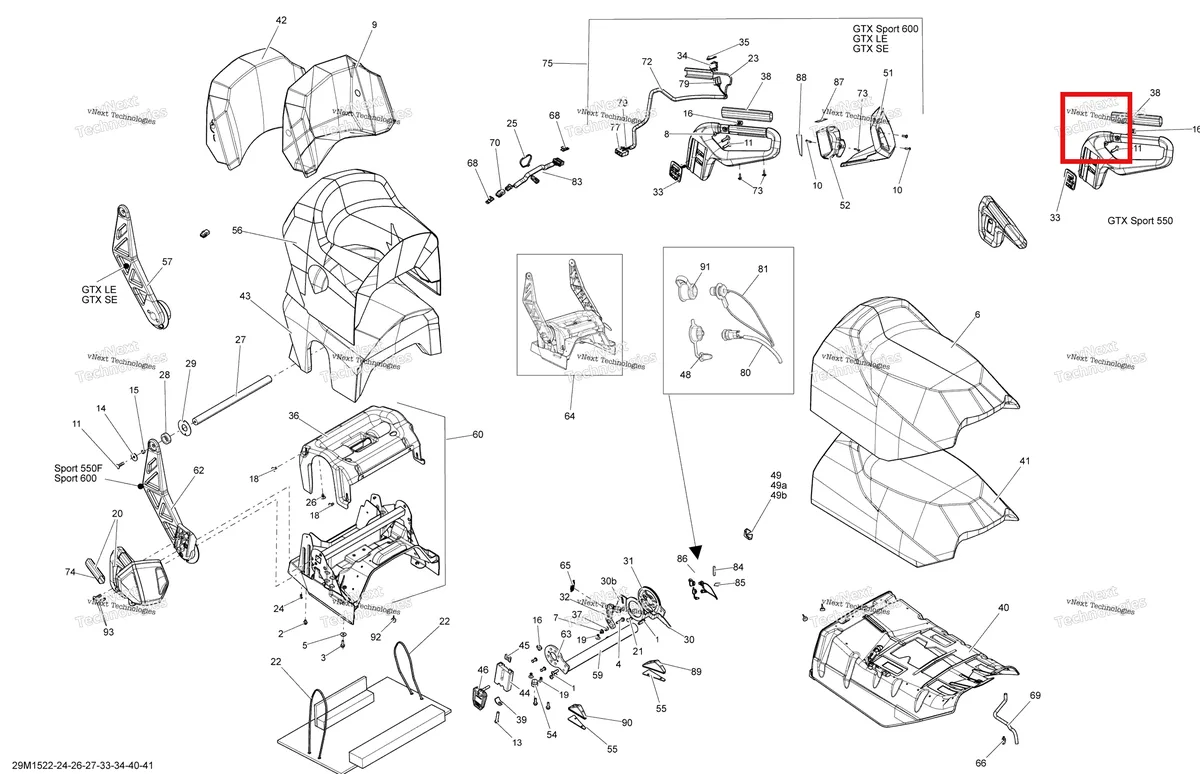 Деталь 510005856 на схеме узла 2015 Ski-Doo GRAND TOURING SE 1200 XR137 Seat Se