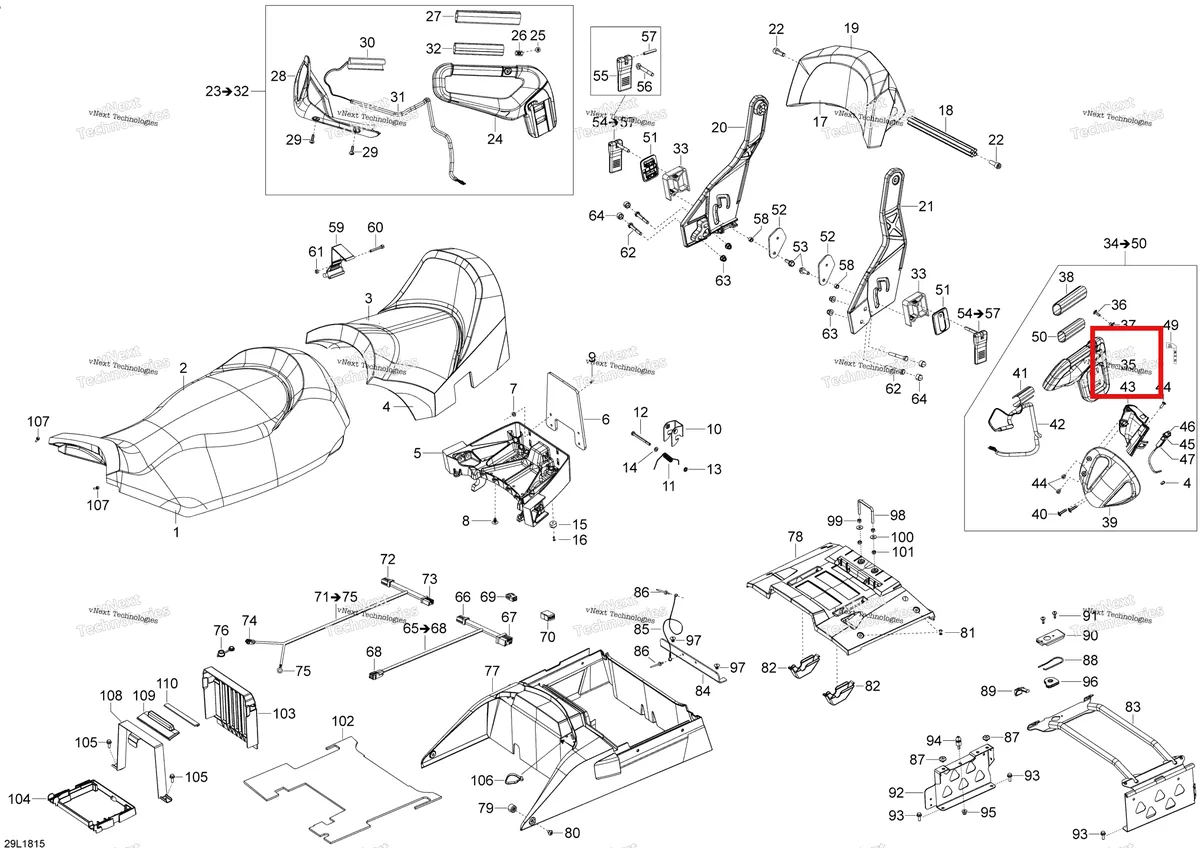 Деталь 510005862 (Деталь Lh Handle) на схеме узла 2018 Ski-Doo EXPEDITION LE/SE 900 ACE Seat