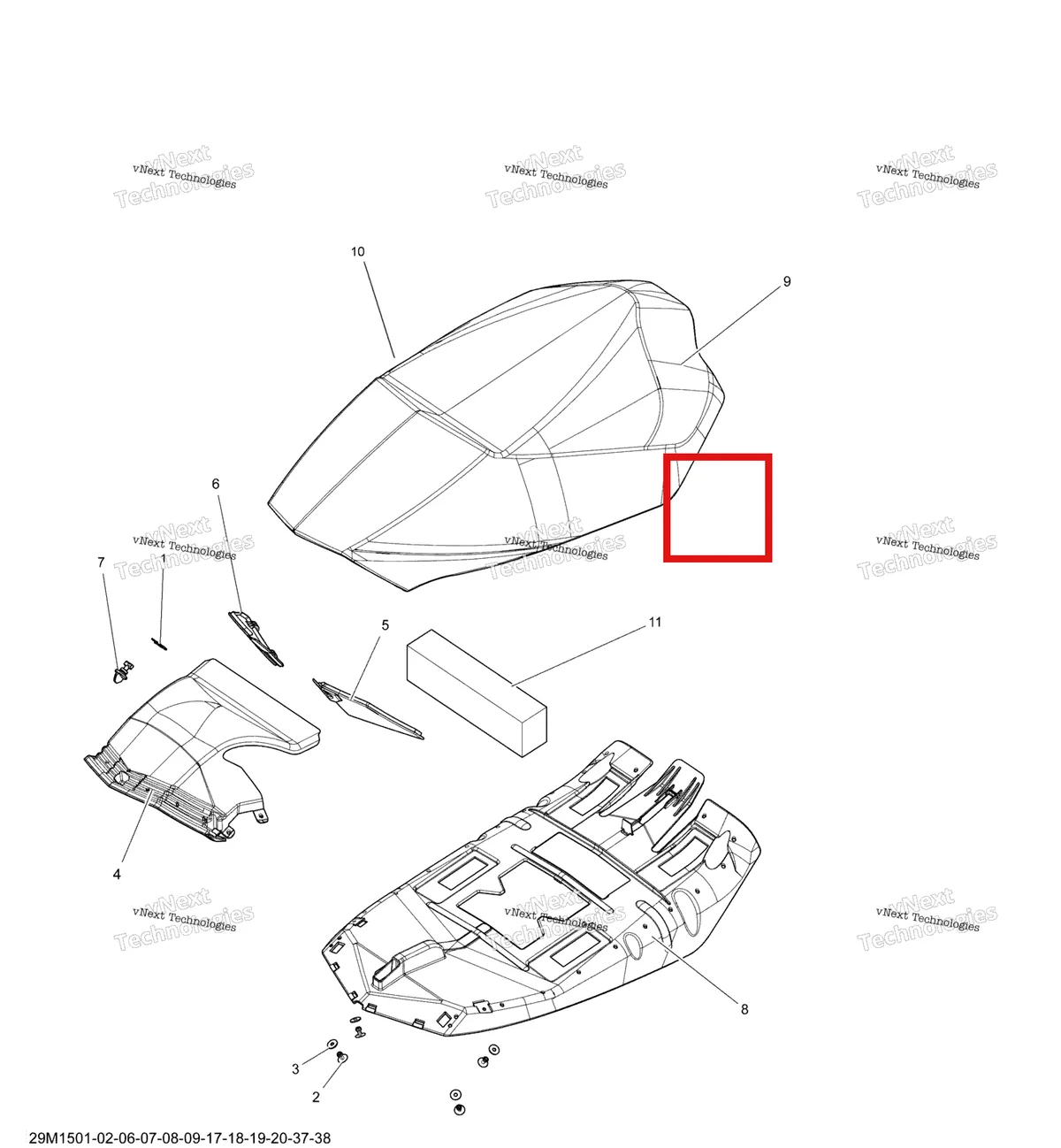 Деталь 510005954 на схеме узла 2015 Ski-Doo MXZ X 600HOETEC XS120 Seat