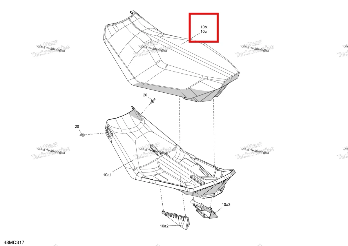 Деталь 510005993 на схеме узла 2024 Ski-Doo BACKCOUNTRY 850 E-TEC - X - UKRJ - Northern Lichen - 146X16X2.0P Track Body - Seat