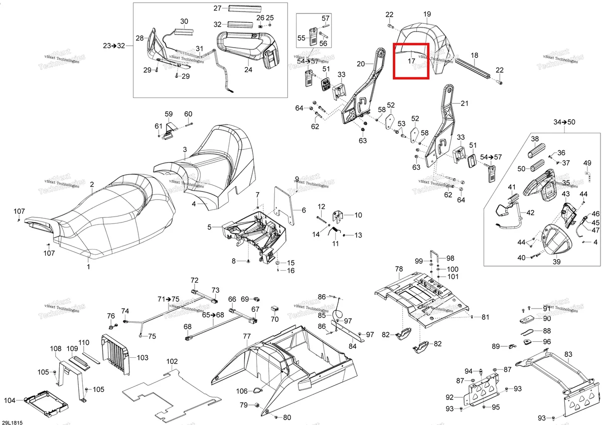 Деталь 510006205 (Деталь Backrest Foam. Includes 19 To 20) на схеме узла 2018 Ski-Doo EXPEDITION LE/SE 900 ACE Seat