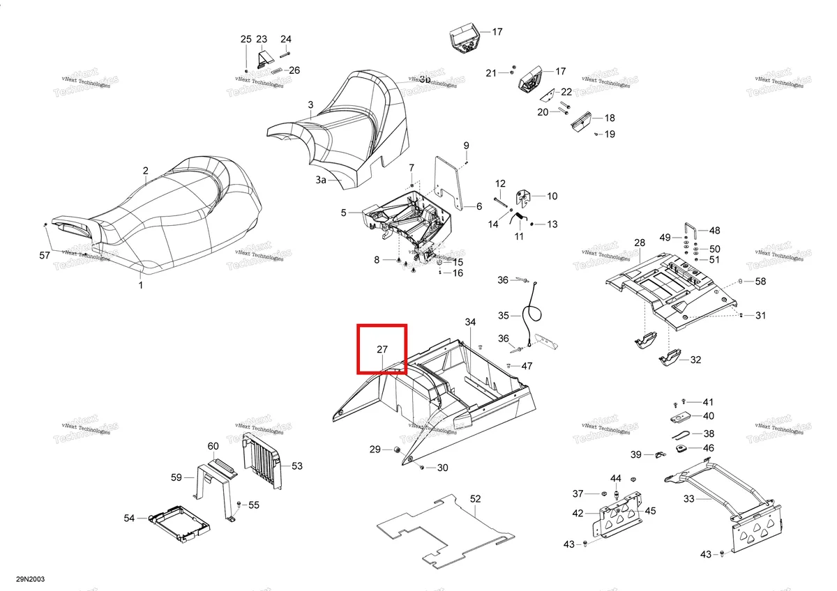Деталь 510006243 (Деталь Black Storage Box) на схеме узла 2020 Ski-Doo SKANDIC WT 550F Seat - Main Section