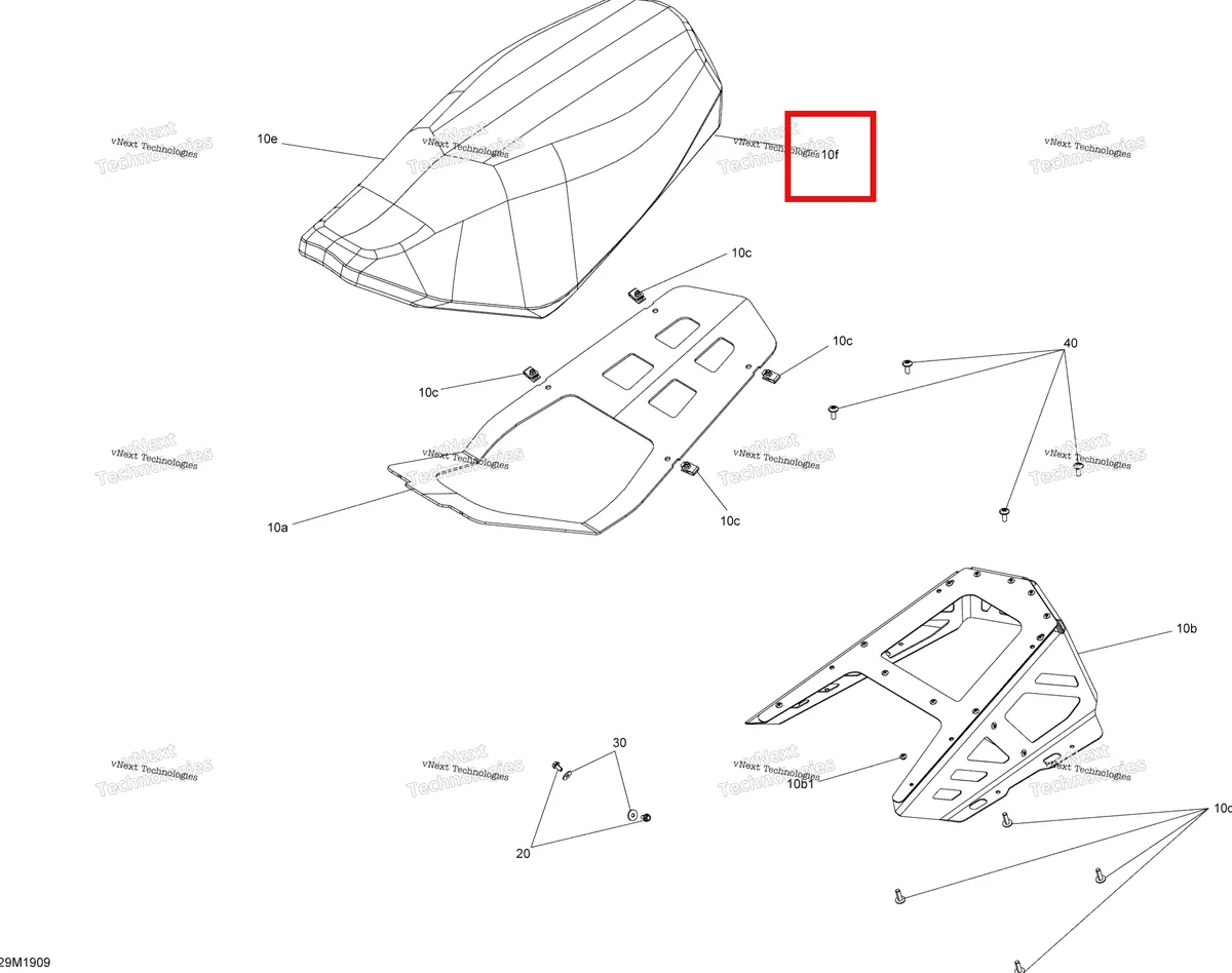 Деталь 510006829 на схеме узла 2019 Ski-Doo MXZ 600 RACING Seat - 600 Racing