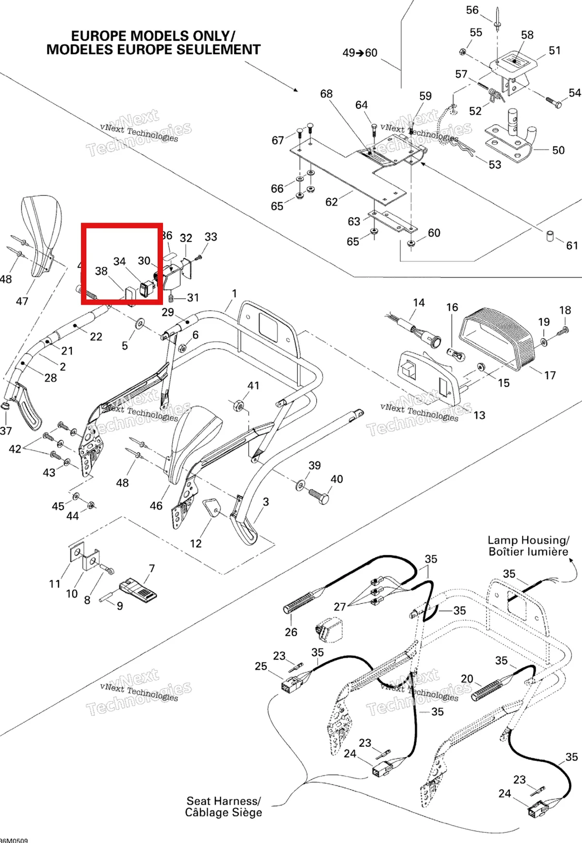 Деталь 511000001 (Выключатель) на схеме узла 2005 Ski-Doo Legend V-1000 Luggage Rack