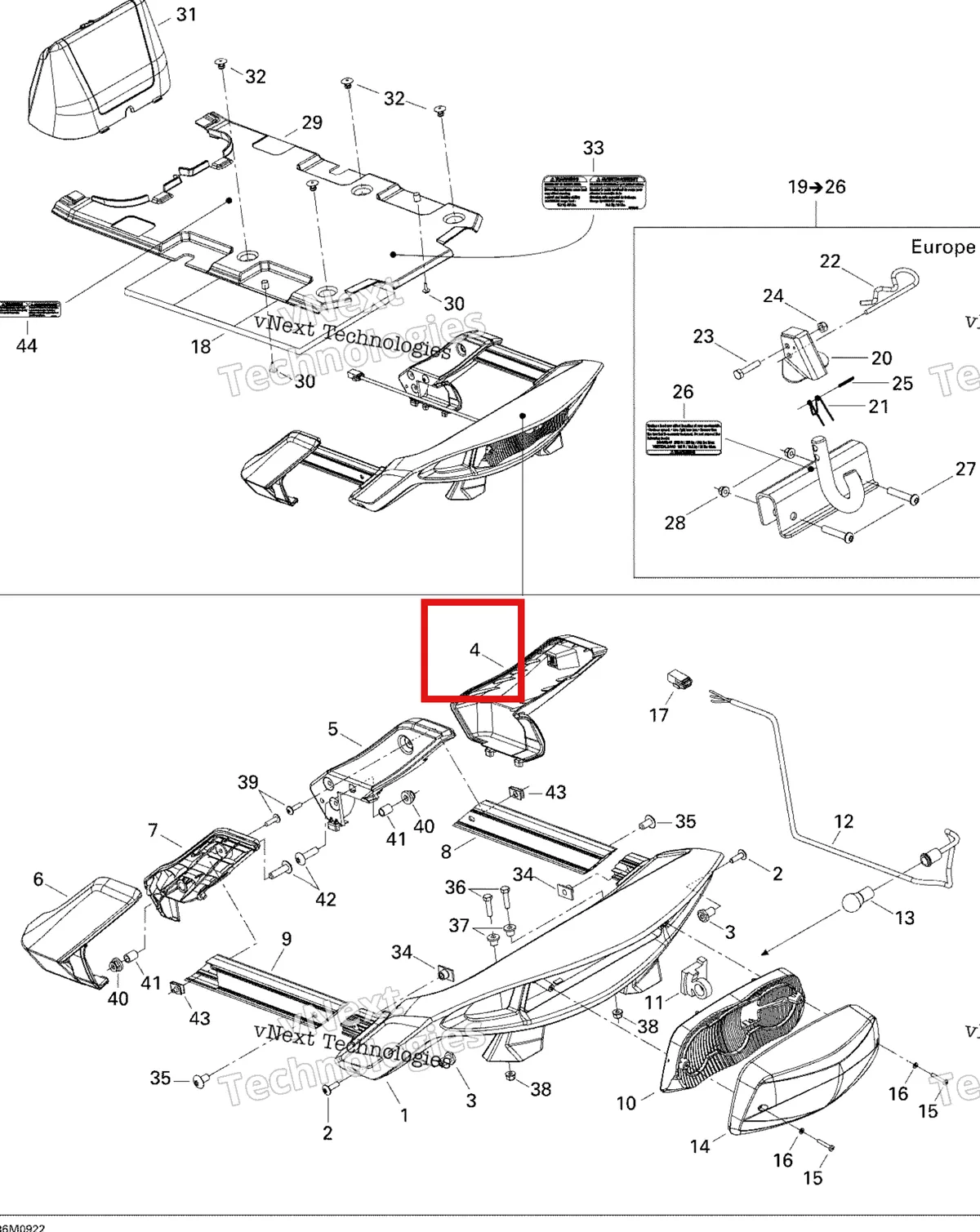 Деталь 511000322 (Деталь R.h. Outside Arm) на схеме узла 2009 Ski-Doo GTX Fan Luggage Rack