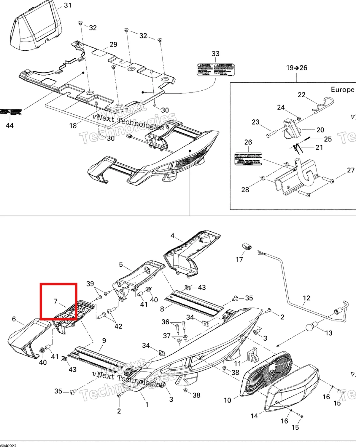 Деталь 511000327 (Деталь L.h. Inside Arm) на схеме узла 2009 Ski-Doo GTX Fan Luggage Rack