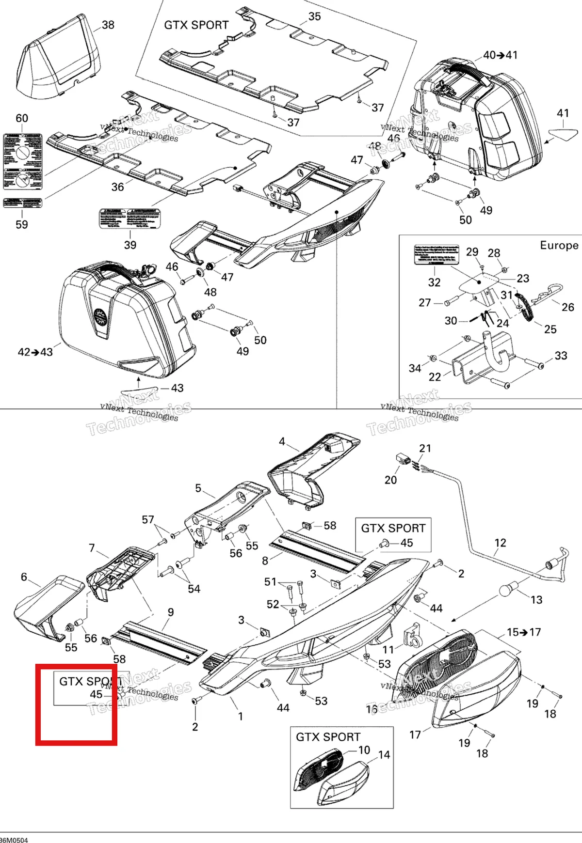 Деталь 511000329 на схеме узла 2005 Ski-Doo GTX 800 HO Luggage Rack 800Ho