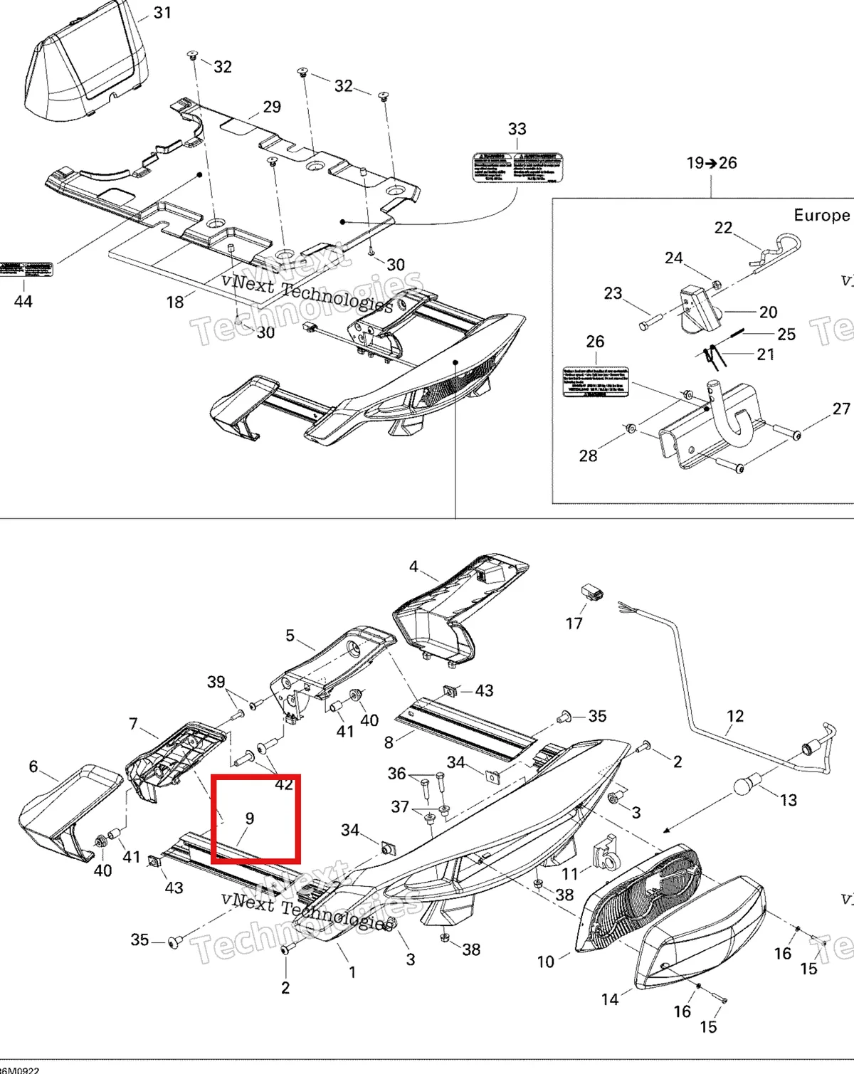 Деталь 511000345 (Деталь L.h. Side Bar) на схеме узла 2009 Ski-Doo GTX Fan Luggage Rack
