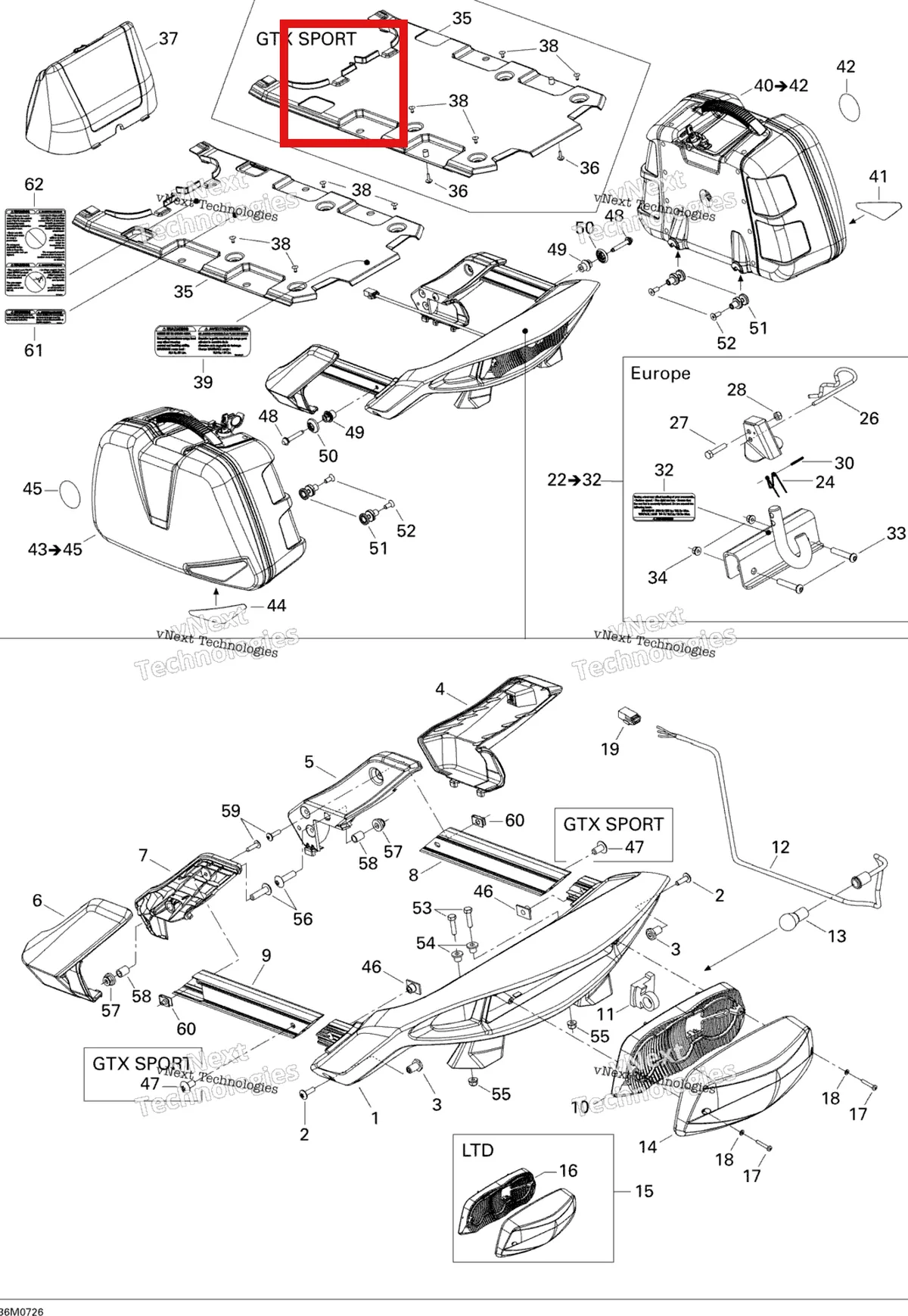 Деталь 511000357 на схеме узла 2007 Ski-Doo GTX Sport 600 HO SDI Luggage Rack Sport
