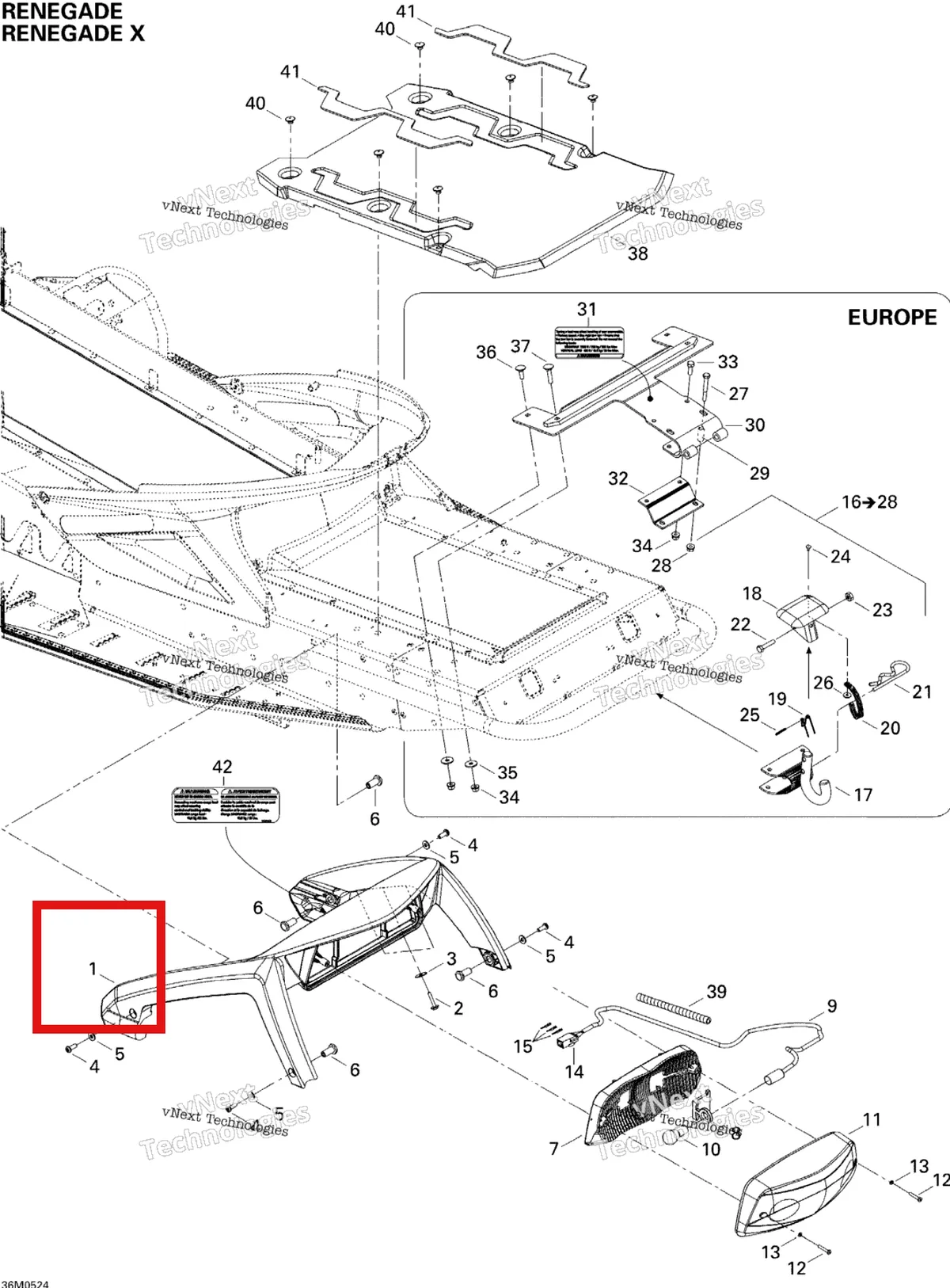 Деталь 511000424 на схеме узла 2005 Ski-Doo MX Z 600 HO Renegade Luggage Rack