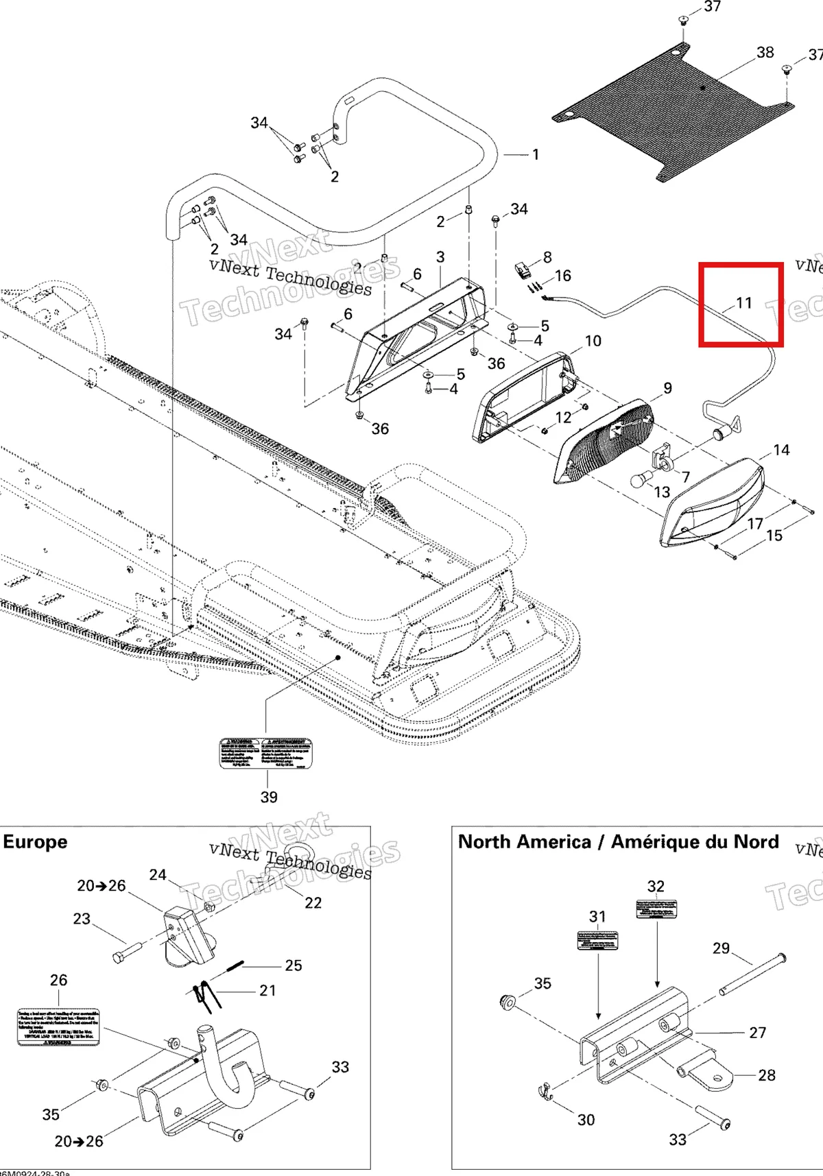 Деталь 511000448 (Гнездо Лампы) на схеме узла 2009 Ski-Doo Skandic Tundra Luggage Rack