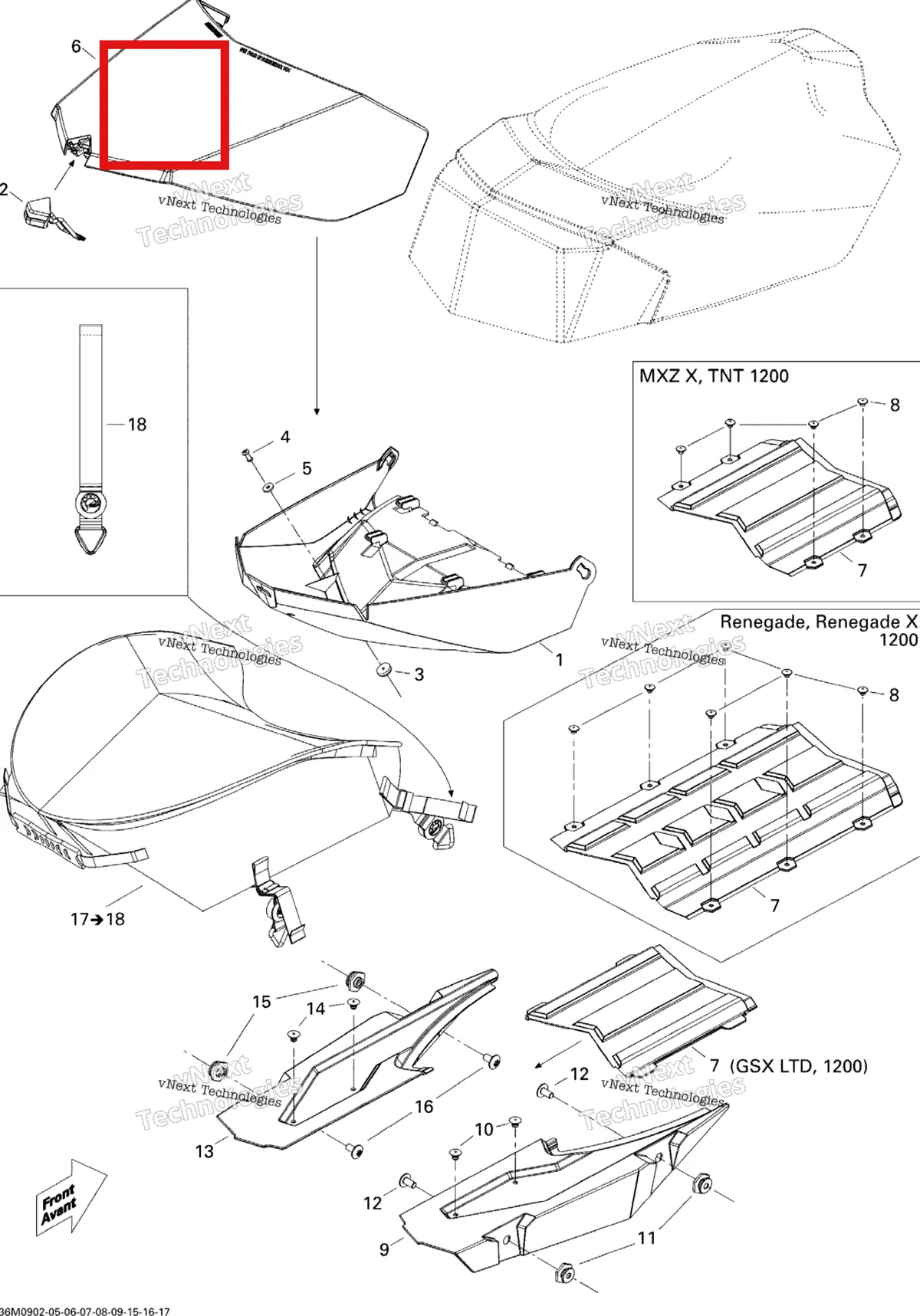Деталь 511000488 на схеме узла 2009 Ski-Doo MX Z 50TH Anniversary Luggage Rack