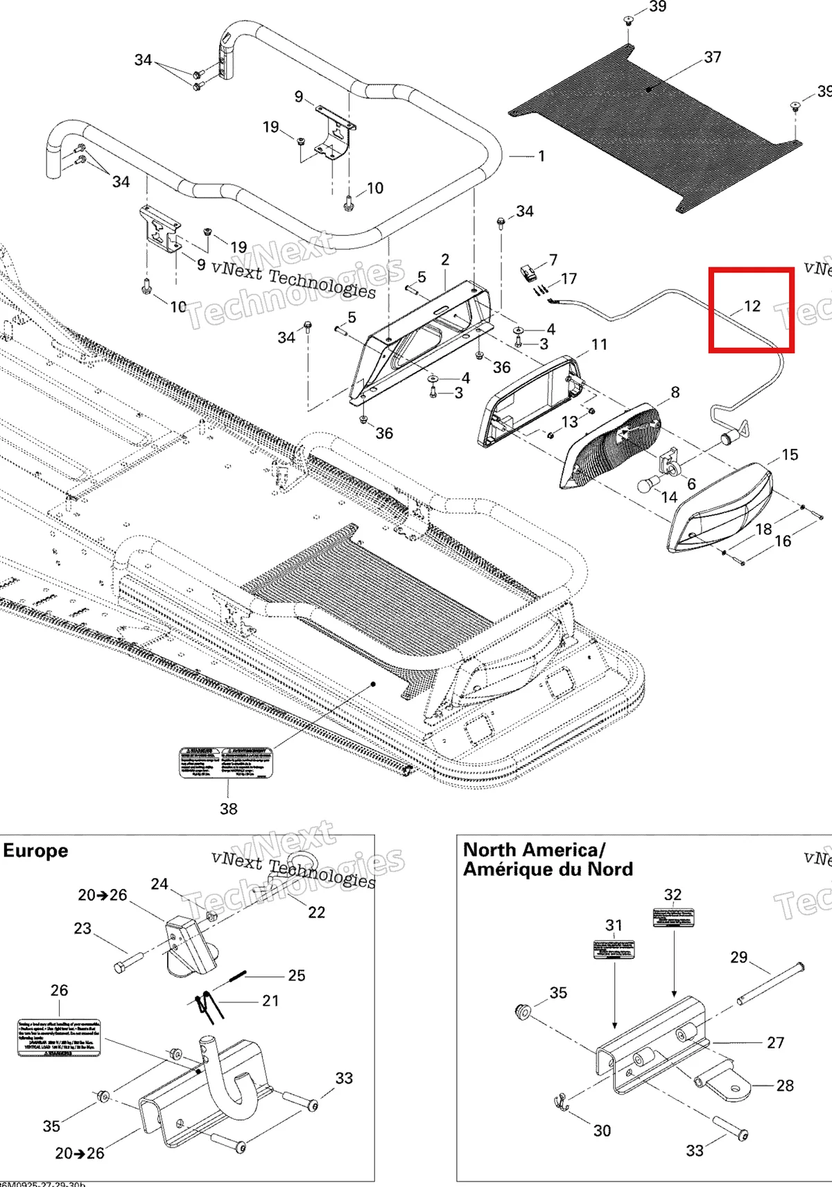 Деталь 511000494 (Гнездо Лампы) на схеме узла 2009 Ski-Doo Skandic Tundra LT 550F Luggage Rack