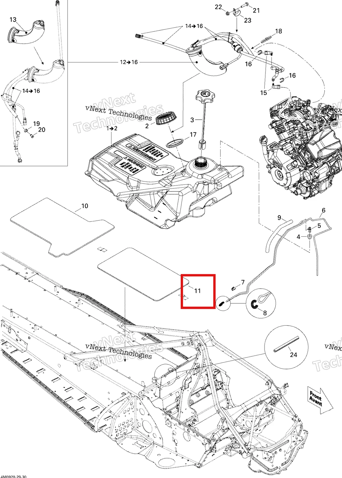 Деталь 511000500 (Деталь Radiator Cover Shim) на схеме узла 2009 Ski-Doo Legend Touring Fuel System