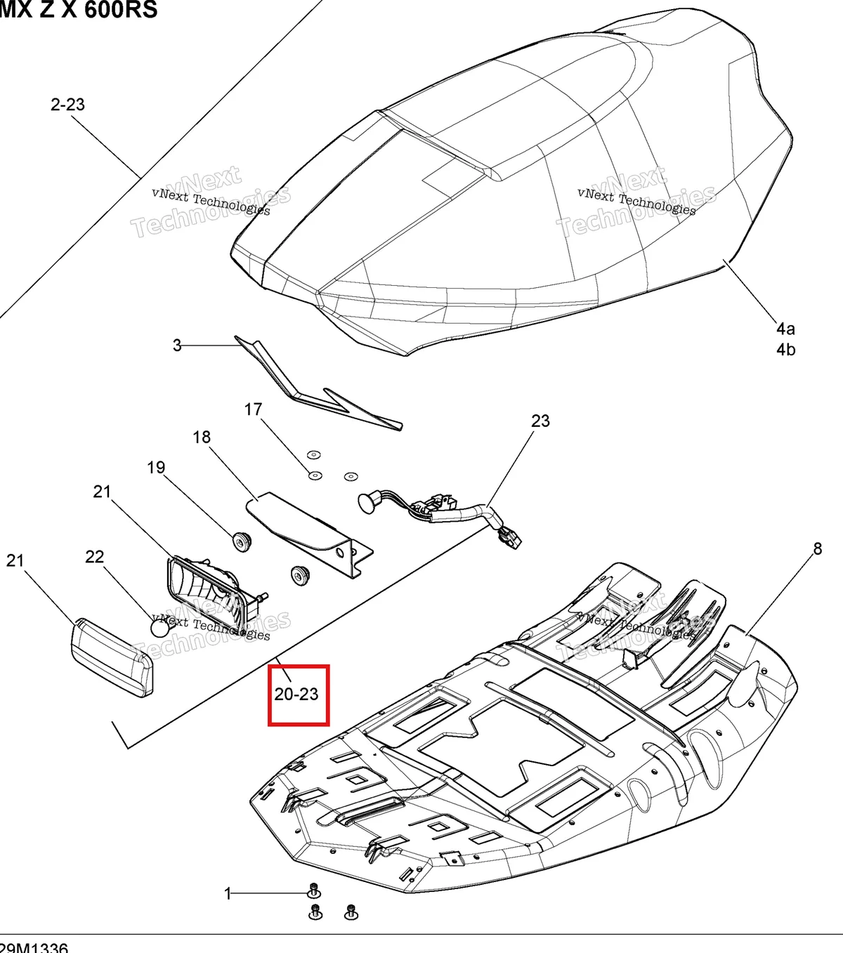 Деталь 511000507 (Деталь Tail Lamp Ass'y. Includes 9 To 12) на схеме узла 2013 Ski-Doo MXZ X 600RS XP Seat