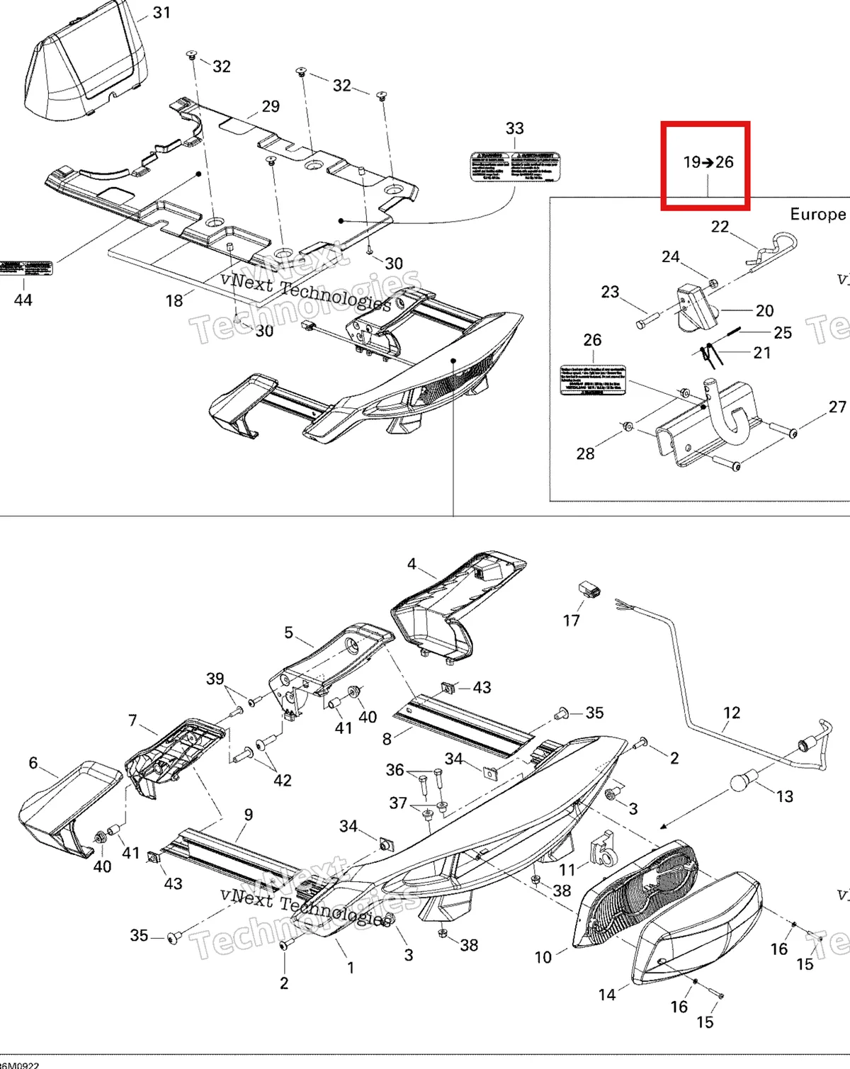 Деталь 511000509 (Деталь Hitch Ass'y. Includes 21 To 28) на схеме узла 2009 Ski-Doo GTX Fan Luggage Rack