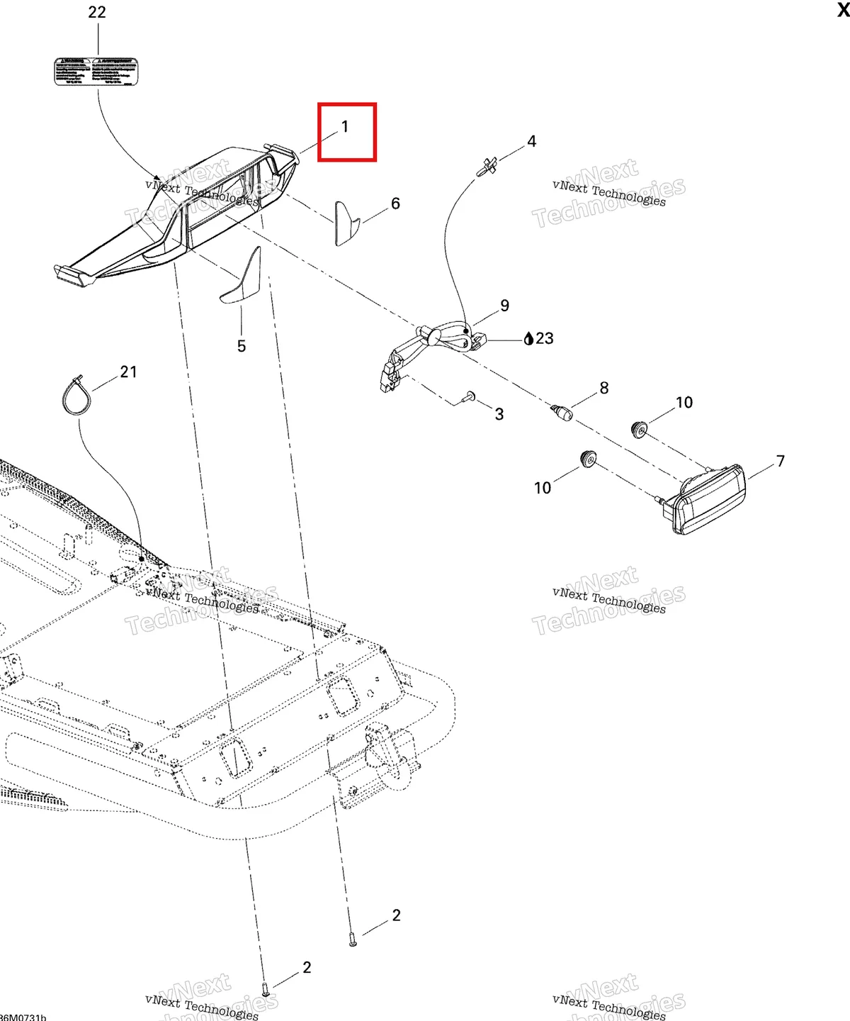 Деталь 511000513 на схеме узла 2007 Ski-Doo MX Z 1000 SDI Renegade RT Luggage Rack X