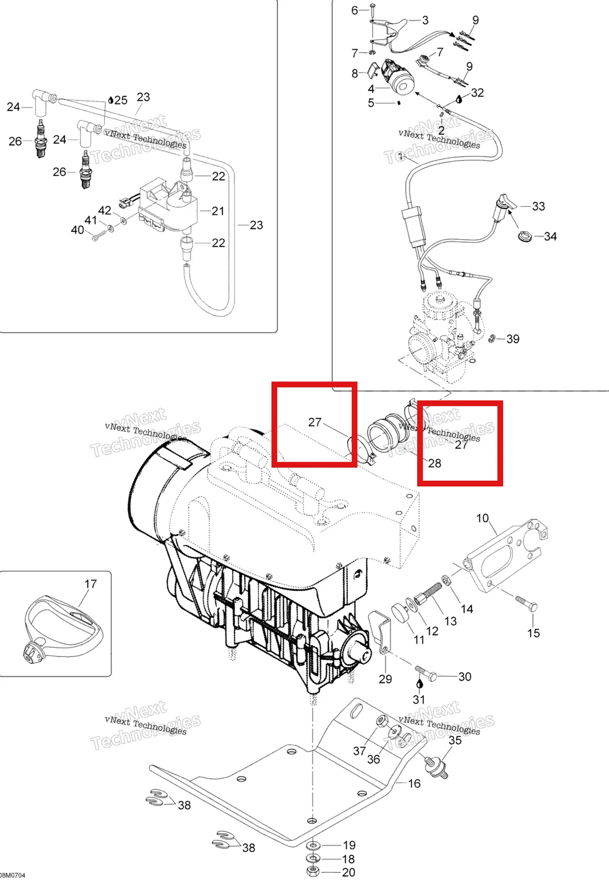 Деталь 512059005 (Зажим) на схеме узла 2007 Ski-Doo Skandic LT 440F Engine And Engine Support
