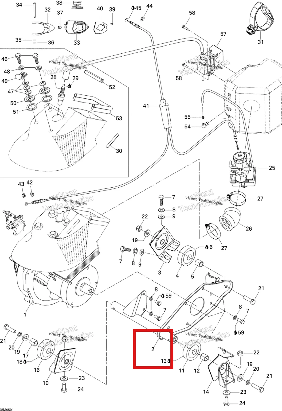 Деталь 512059034 на схеме узла 2005 Ski-Doo Tundra R Engine And Engine Support