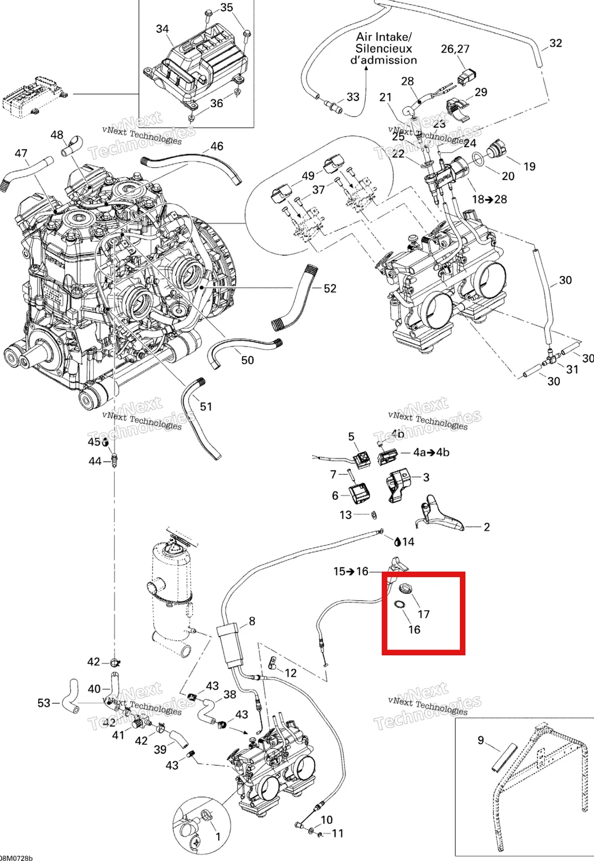 Деталь 512059094 (Пластиковая Гайка) на схеме узла 2007 Ski-Doo Summit X Engine 2