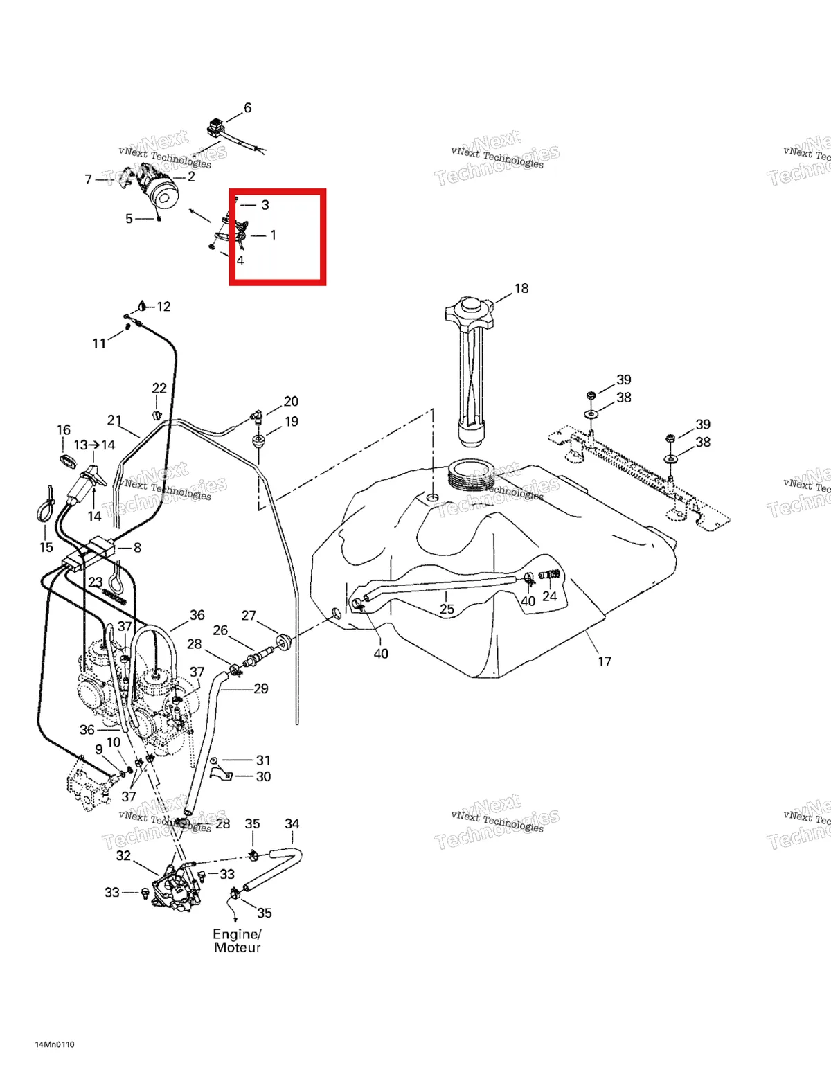 Деталь 512059153 (Деталь Handle Assy) на схеме узла 2001 Ski-Doo MX Z 500/600/700 Fuel System
