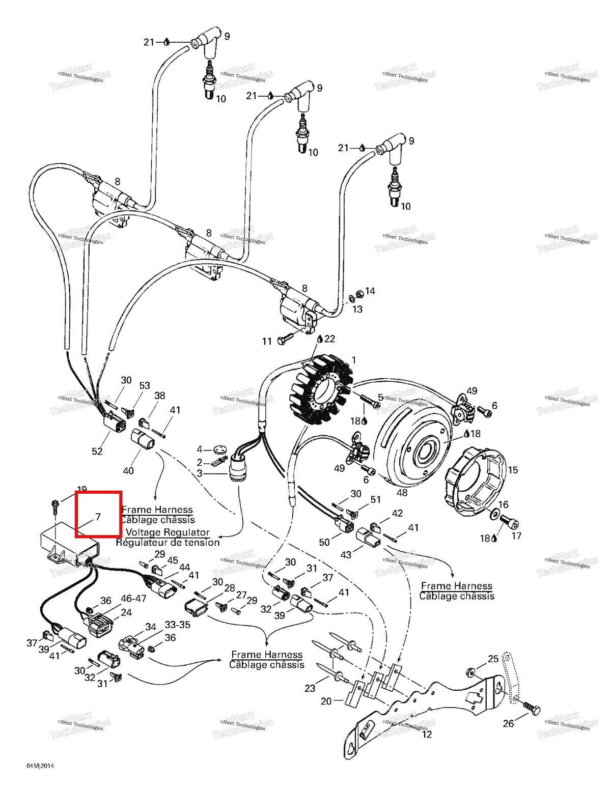 Деталь 512059181 на схеме узла 2000 Ski-Doo Grand Touring 700 Magneto 12V 360W