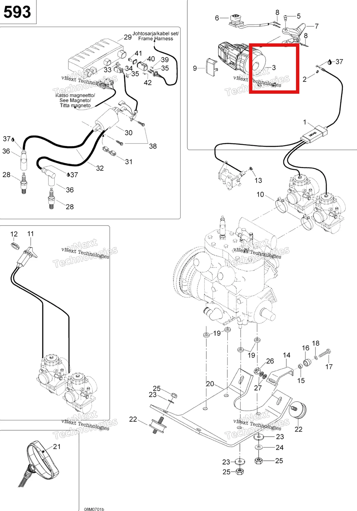 Деталь 512059243 (Деталь Throttle Handle Housing) на схеме узла 2007 Ski-Doo Skandic SUV 600 Engine And Engine Support 600 Suv