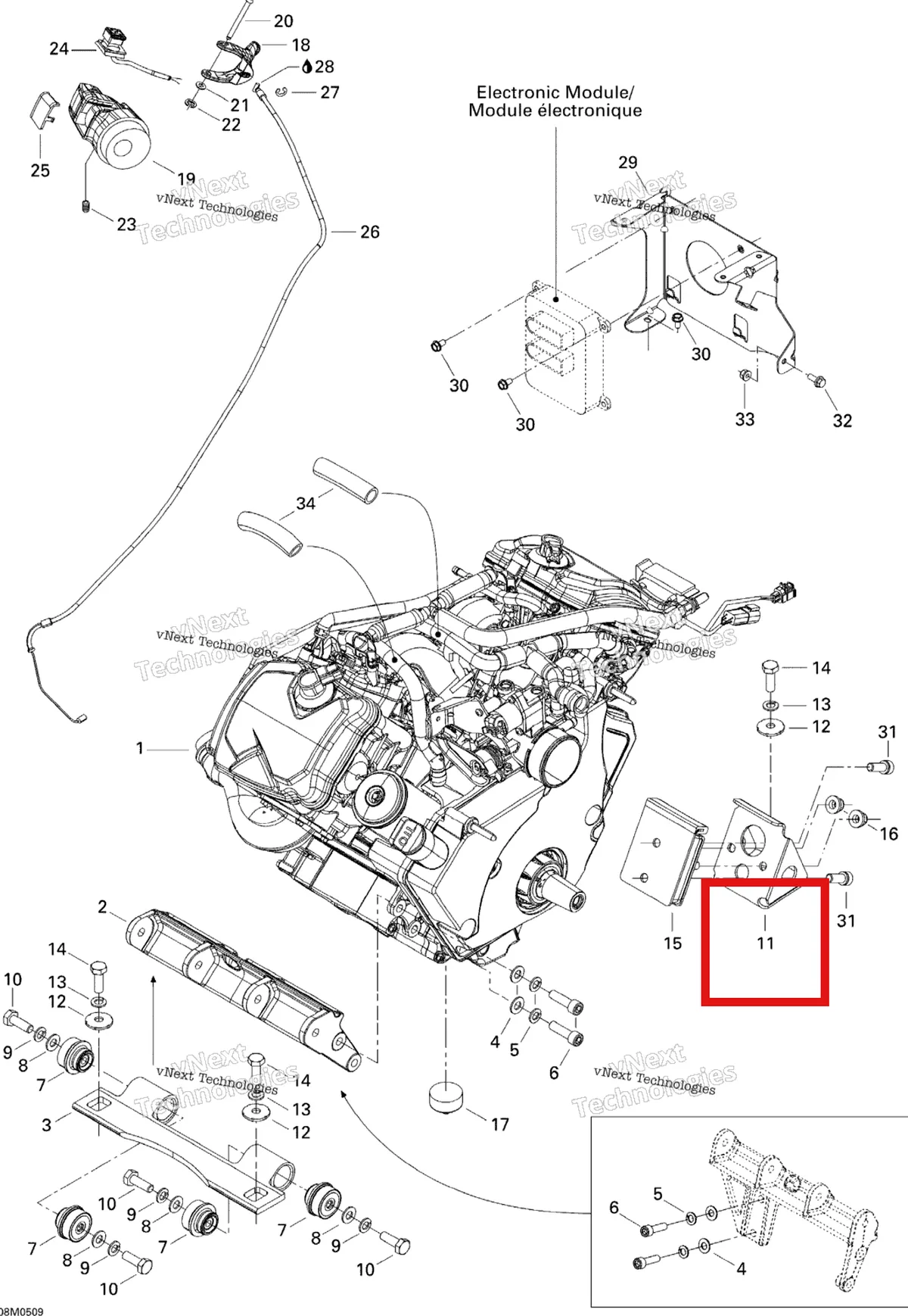 Деталь 512059315 (Деталь Engine Support, Rear) на схеме узла 2005 Ski-Doo Legend V-1000 Engine