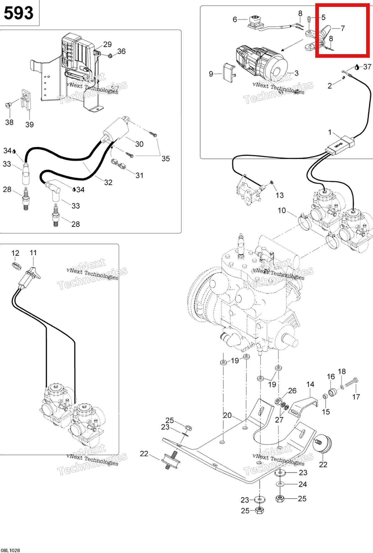 Деталь 512059348 (Ручка газа) на схеме узла 2010 Ski-Doo Skandic WT 600 Engine And Engine Support