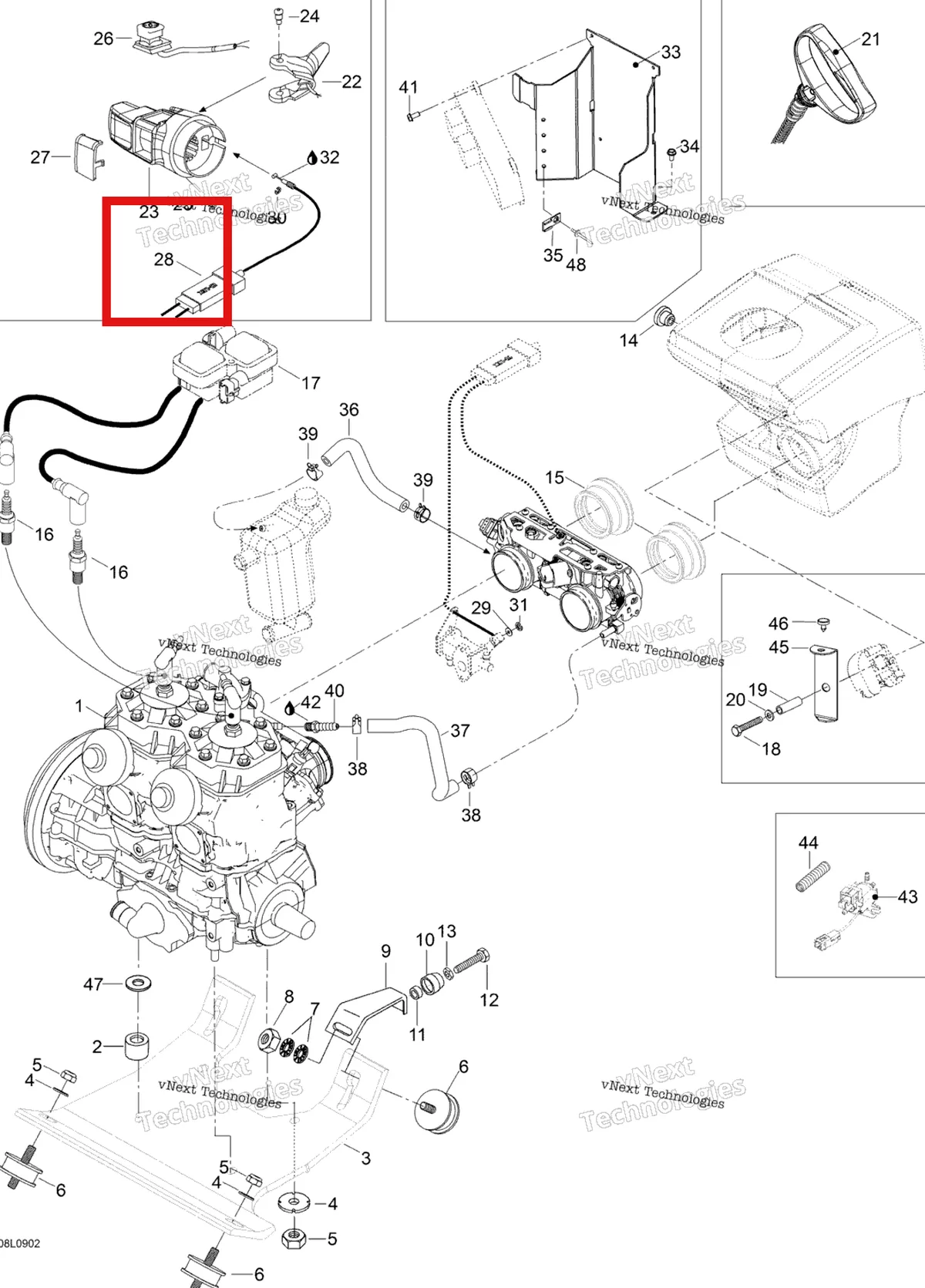 Деталь 512059362 (Трос) на схеме узла 2009 Ski-Doo Expedition TUV 600 H.O. SDI Engine And Engine Support