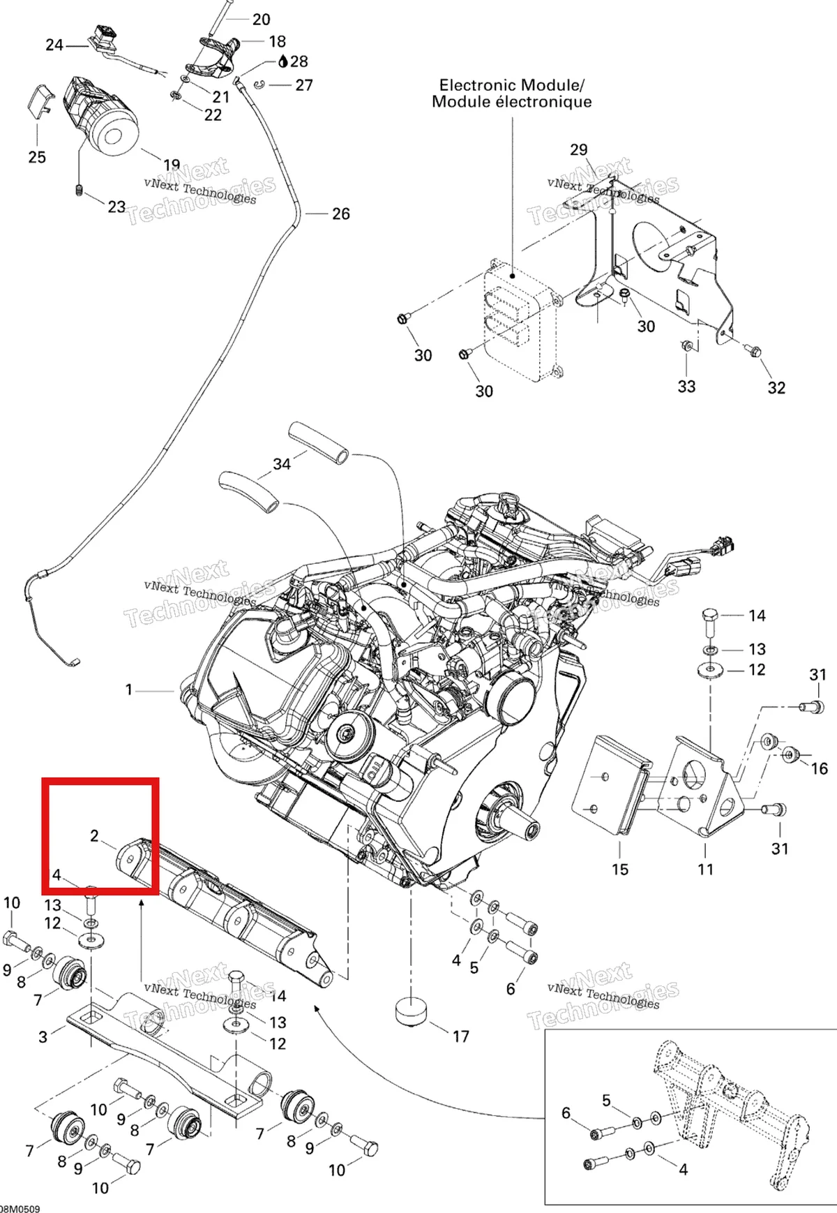 Деталь 512059422 (Деталь Engine Support) на схеме узла 2005 Ski-Doo Legend V-1000 Engine
