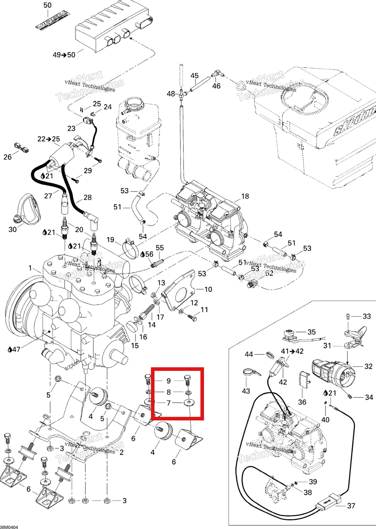 Деталь 512059486 (Деталь Spark Plug Wire 455 Mm) на схеме узла 2004 Ski-Doo Legend 700 Engine Support