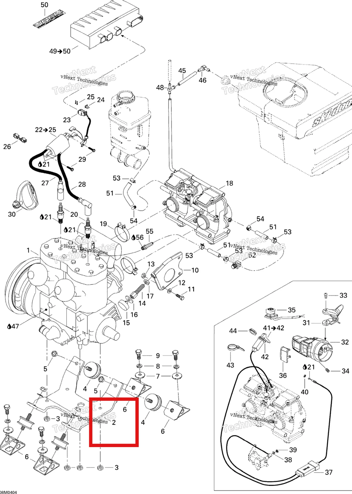 Деталь 512059488 (Деталь Engine Support) на схеме узла 2004 Ski-Doo Legend 500 SS Engine Support