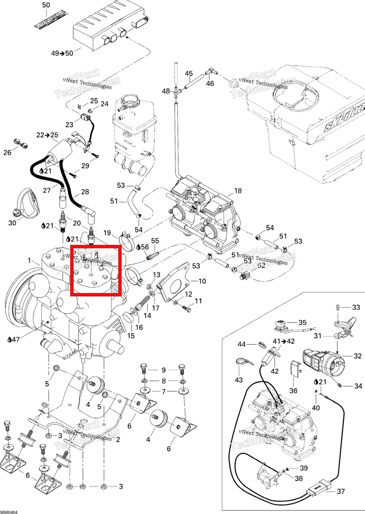 Деталь 512059512 (Катушка зажигания) на схеме узла 2004 Ski-Doo Legend 700 Engine Support