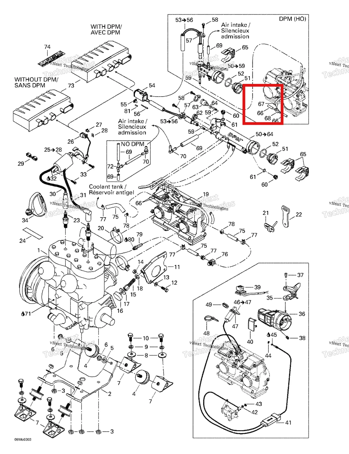 Деталь 512059524 (Шланг) на схеме узла 2003 Ski-Doo MX Z 500/600/600 HO/700/800 Engine Support