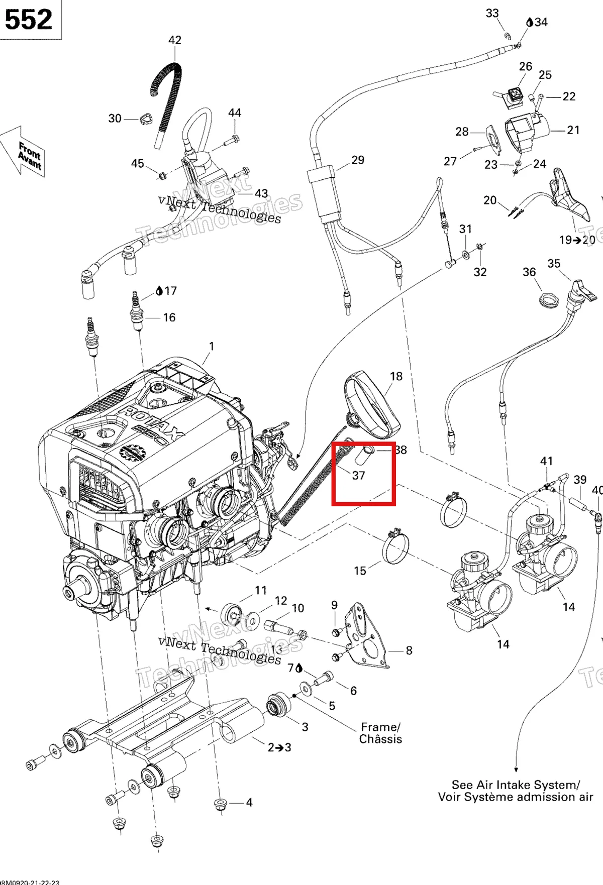 Деталь 512059535 (Деталь Rope Huide) на схеме узла 2009 Ski-Doo GSX Fan Engine And Engine Support