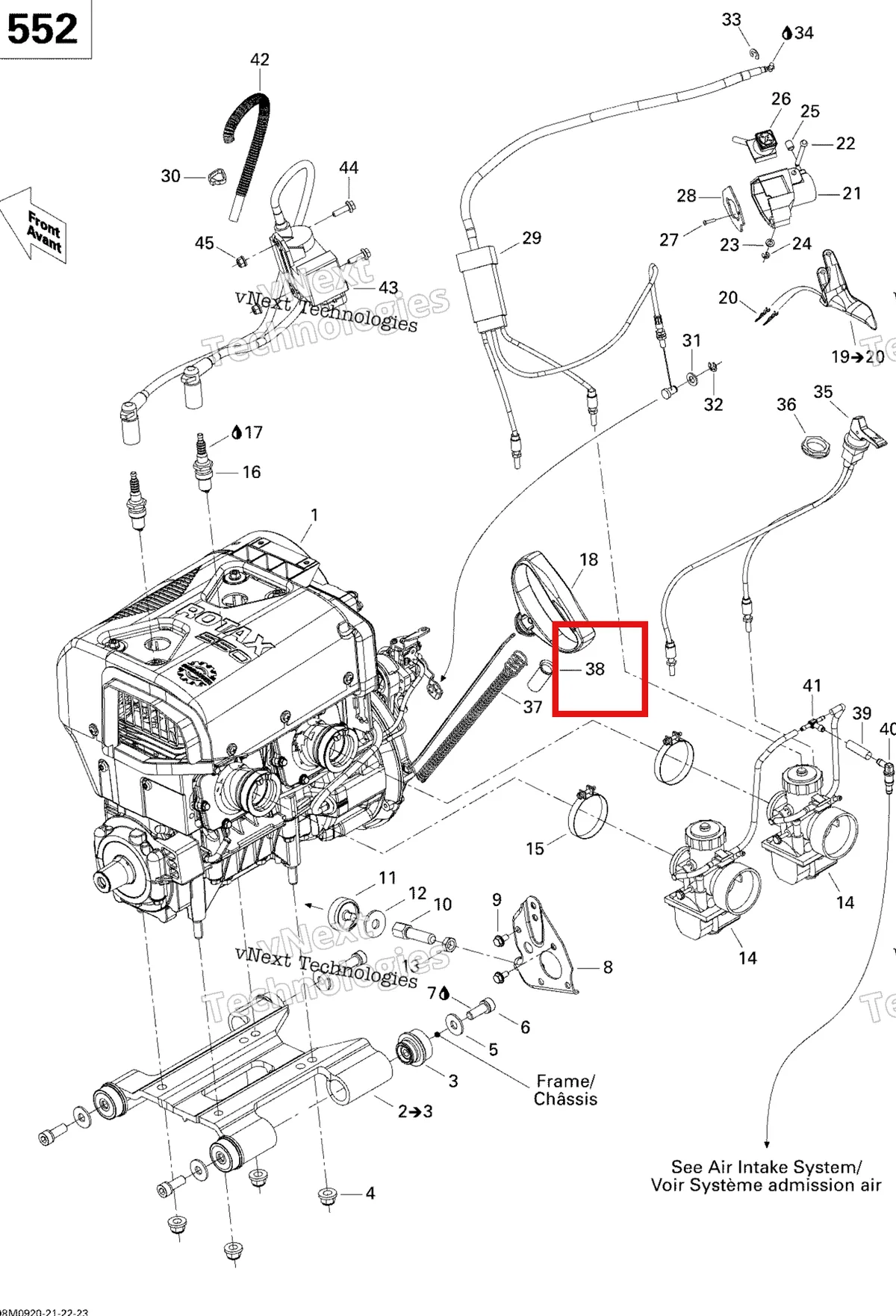 Деталь 512059536 (Патрубок) на схеме узла 2009 Ski-Doo GSX Fan Engine And Engine Support