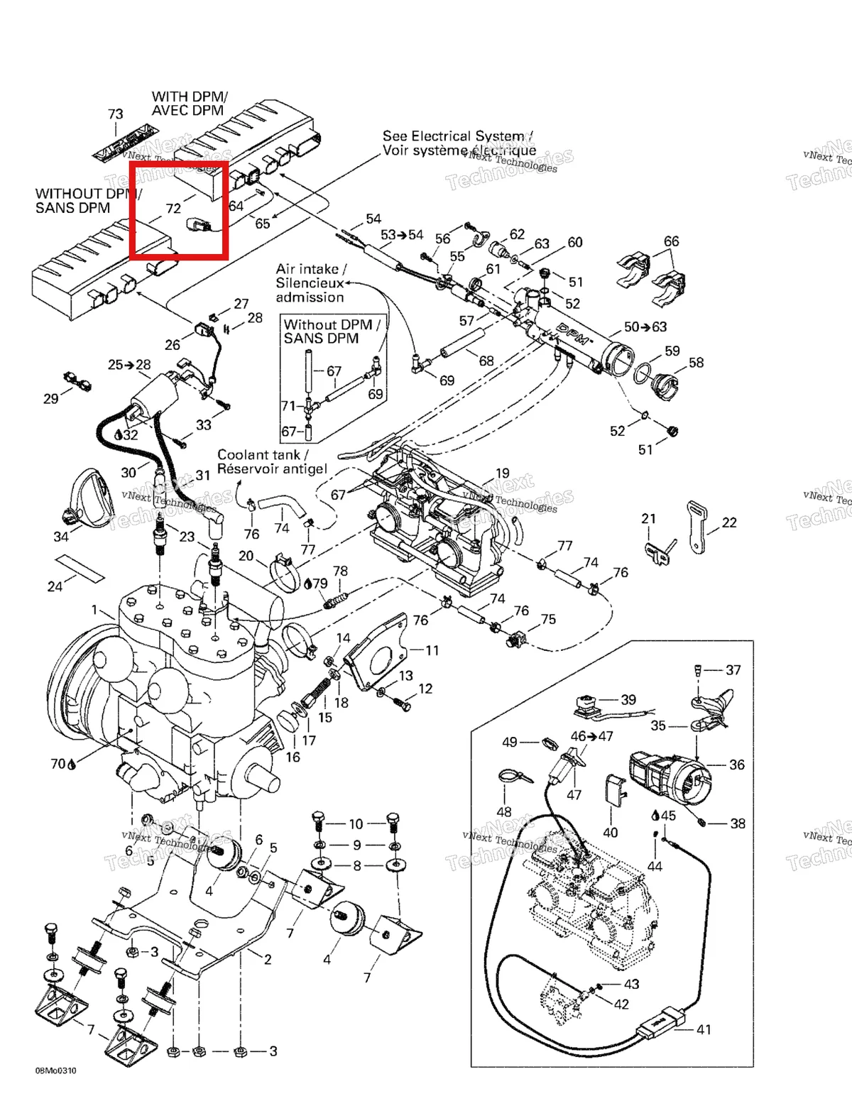 Деталь 512059638 (Деталь Calibration Module) на схеме узла 2003 Ski-Doo Grand Touring 500/600/700 Engine Support, Dpm, Throttle Handle