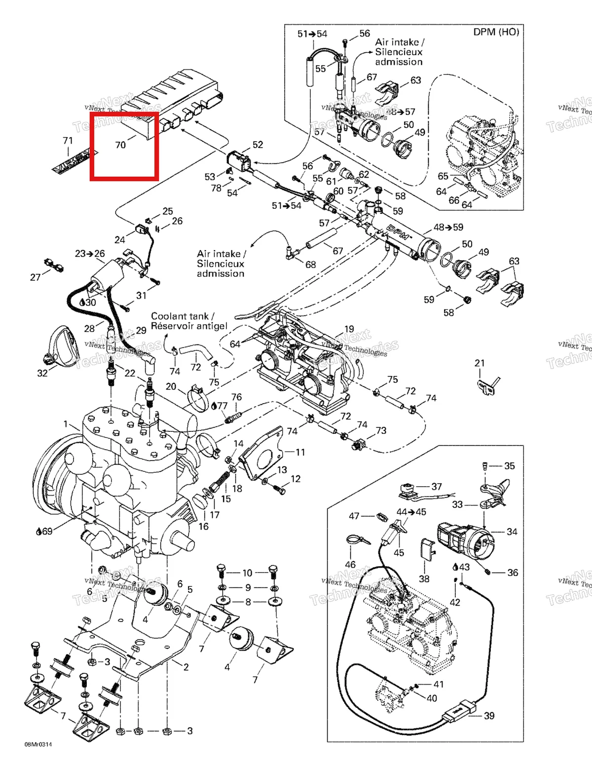 Деталь 512059656 на схеме узла 2003 Ski-Doo Summit 600 HO/700/800 HO Engine Support