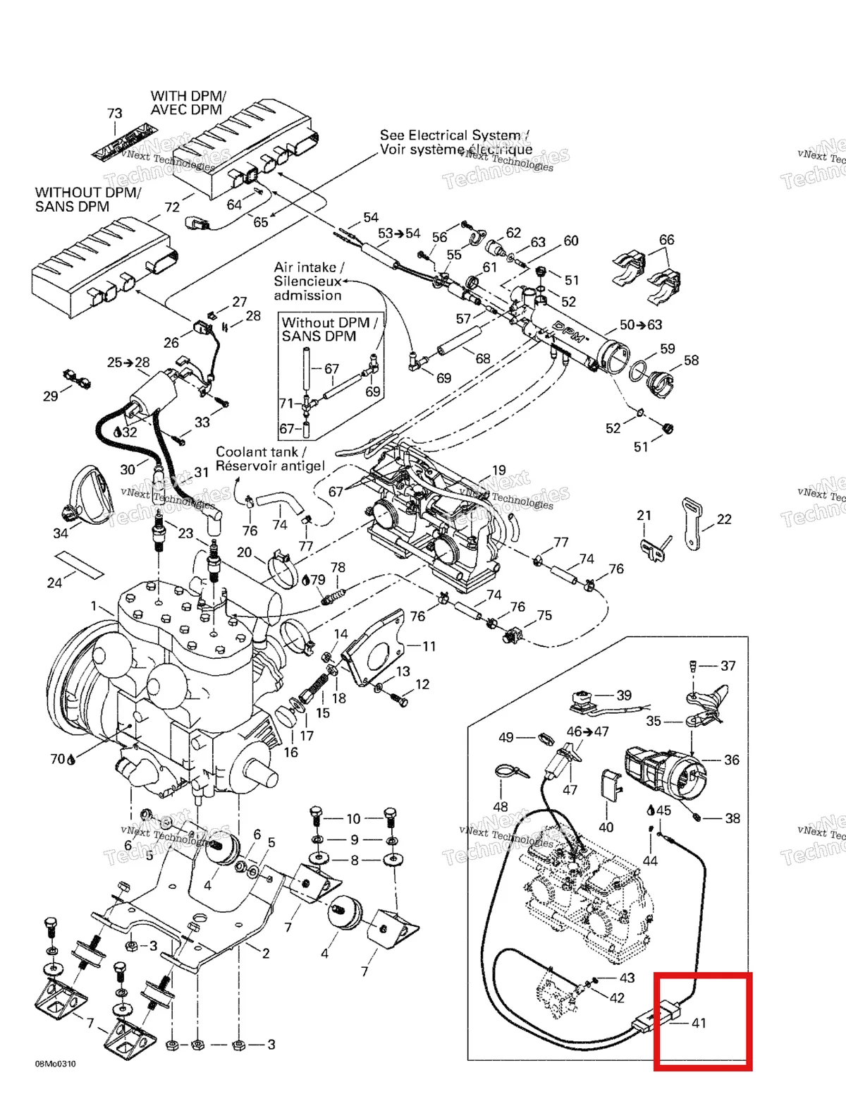 Деталь 512059679 (Трос) на схеме узла 2003 Ski-Doo Grand Touring 500/600/700 Engine Support, Dpm, Throttle Handle