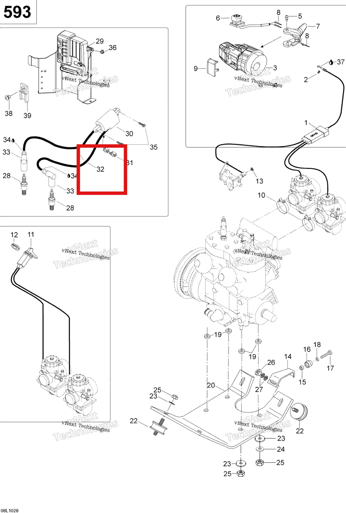 Деталь 512059695 (Деталь Spark Plug Wire 300mm) на схеме узла 2010 Ski-Doo Skandic WT 600 Engine And Engine Support