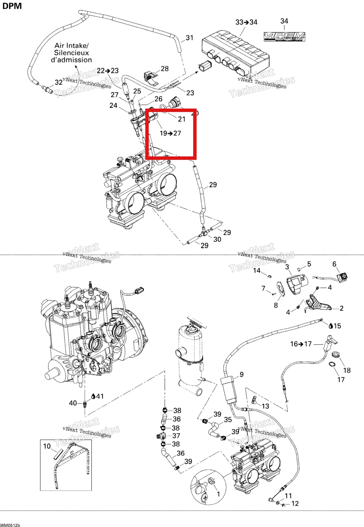 Деталь 512059700 (Деталь Pressure Manifold Ass'y. Includes 15 To 23) на схеме узла 2005 Ski-Doo Summit 600 HO Engine 2, 600Ho