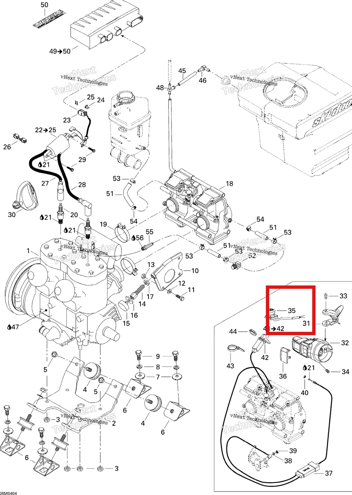 Деталь 512059751 (Деталь Switch Kill) на схеме узла 2004 Ski-Doo Legend 500 SS Engine Support